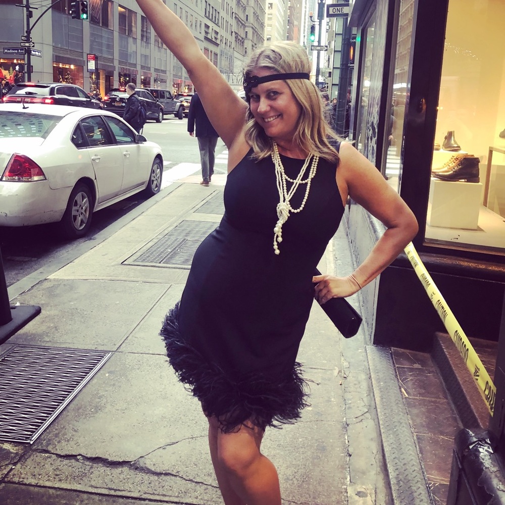 Feather trim dress. Perfect party dress!